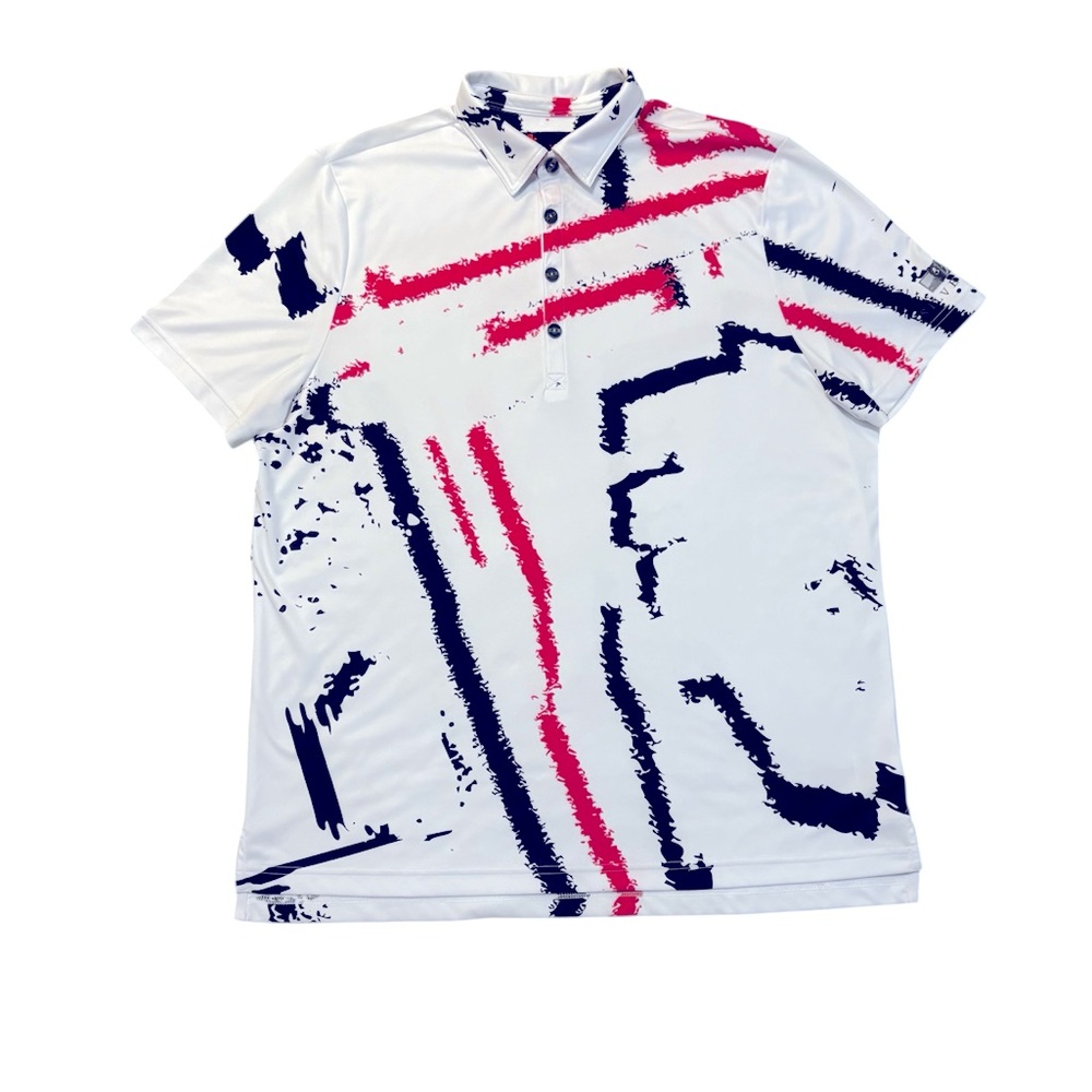 Men's White and Pink Graphic Polo Shirt